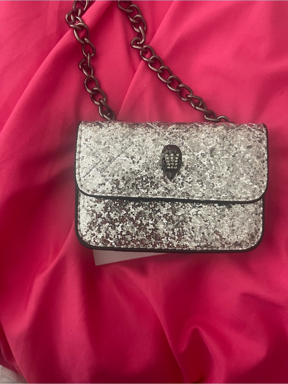 Silver Glitter Mini Chain Shoulder Bag - Women
